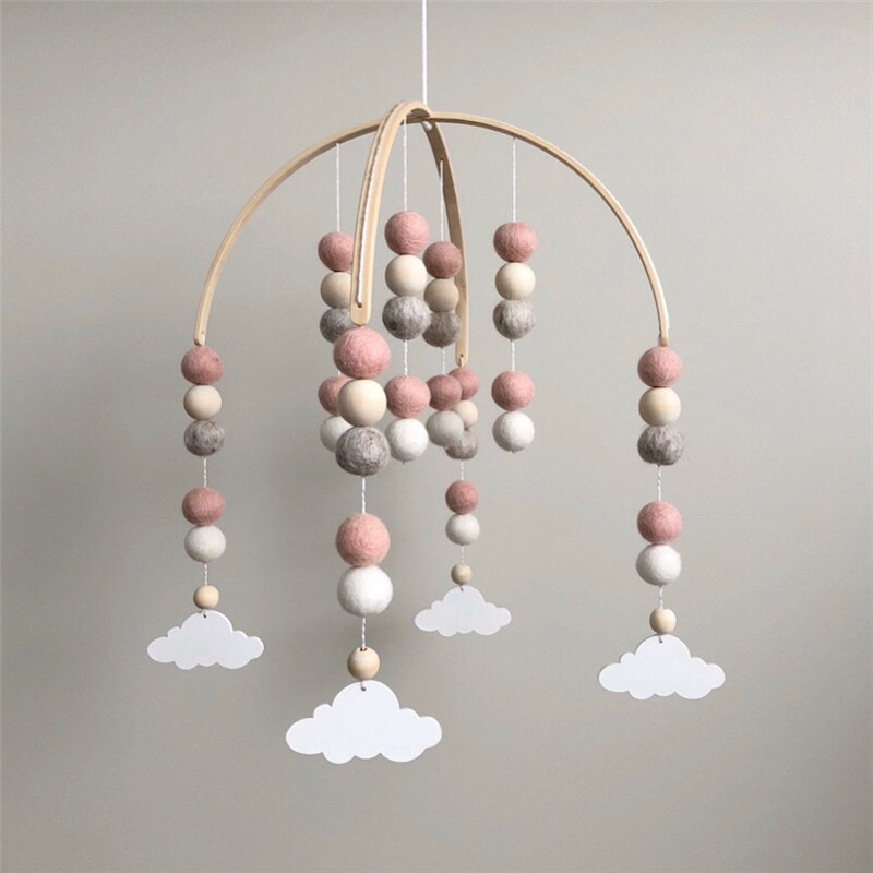 INS Nordic Wooden wool ball wind chimes Newborn Baby Bed Room Decor Photography Props Baby Bedroom Decoration Pacify Toy