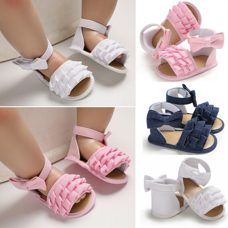 Verão 0-18m infantil bebê menina sandálias arco sólido floral sapatos casuais princesa