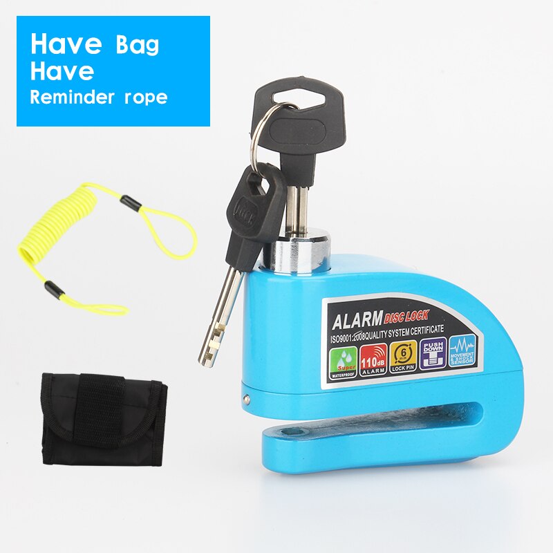 Motorcycle Scooter Metal Security Anti-theft Wheel Disc Brake Lock Alarm 2m Reminder Rope Alarm Lock BikeBrake Bag Spare Battery: Blue Package B
