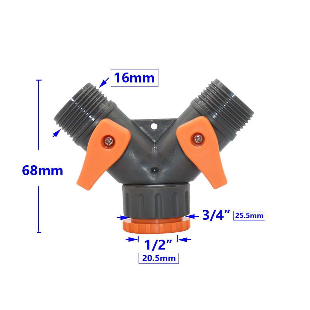 Garden Hose 2-Way Tap Hose Water Splitter Female 1/2 3/4" Thread Y Irrigation Valve Quick Connector Fittings For Faucets: WHITE