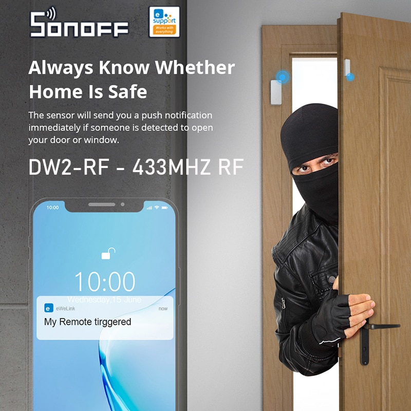 SONOFF DW2 RF 433Mhz Smart Home Wireless Door Window Sensor EWeLink Remote Notification Alerts Security Alarm Work With IFTTT