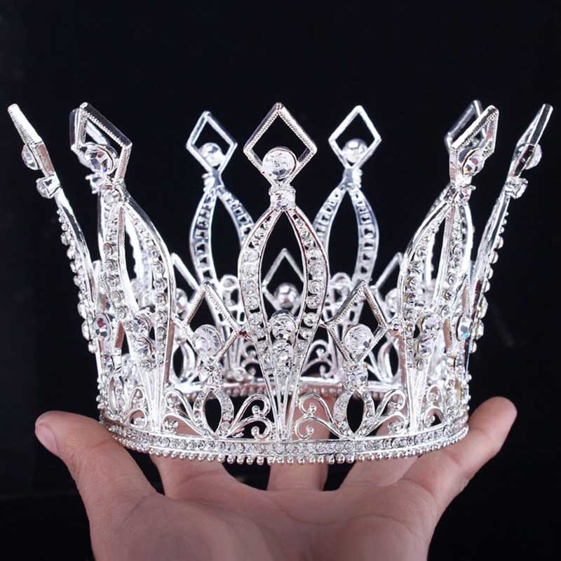 nuovo barocco d'oro Corona re regina cerchio ornamenti per capelli in cristallo compleanno gioielli da sposa accessori per capelli tiara festa LXH: Argento