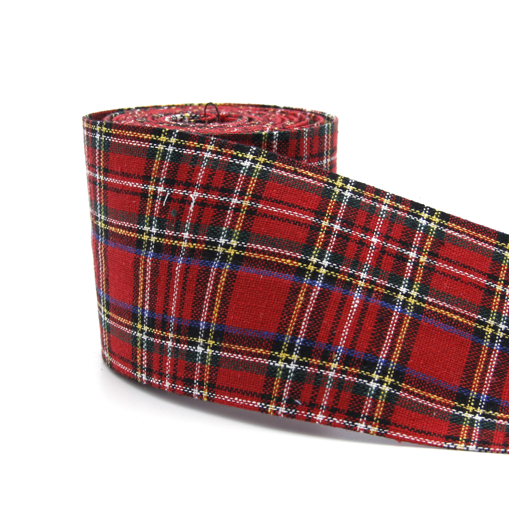 5 Yards Multi Sized Christmas Theme Cloth Fabric Ribbon Party Decoration Red Plaid Layering Cloth Ribbons For Hair Bow,5Yc12284: 7.5cm