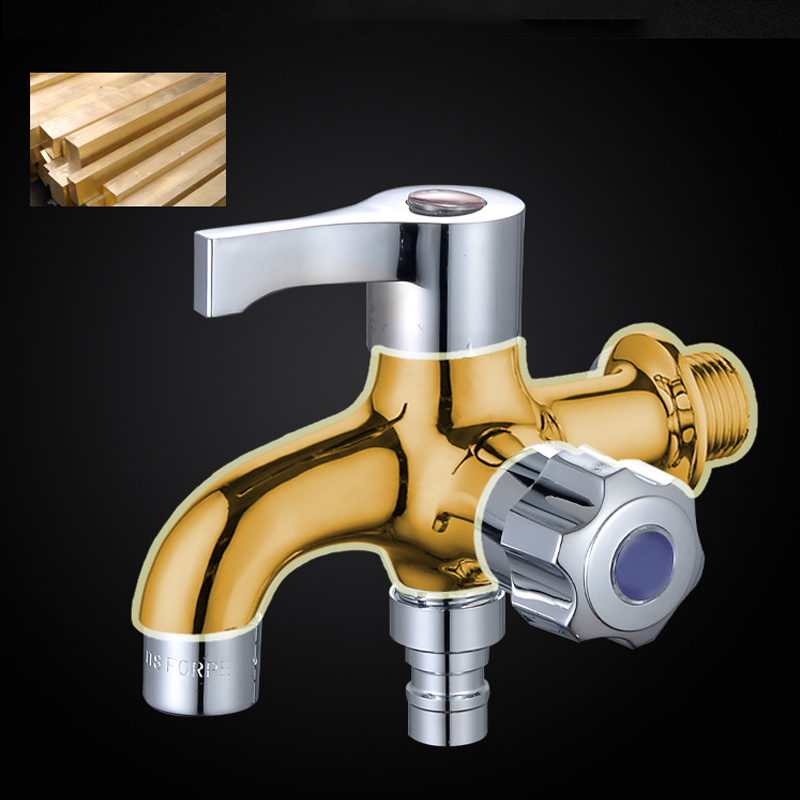 Brass Washing Machine Tap 1 in 2 out Water Faucet Wall Mount Bibcock Garden Laundry Mop Pool Tap Dual Handle Washing Machine Tap