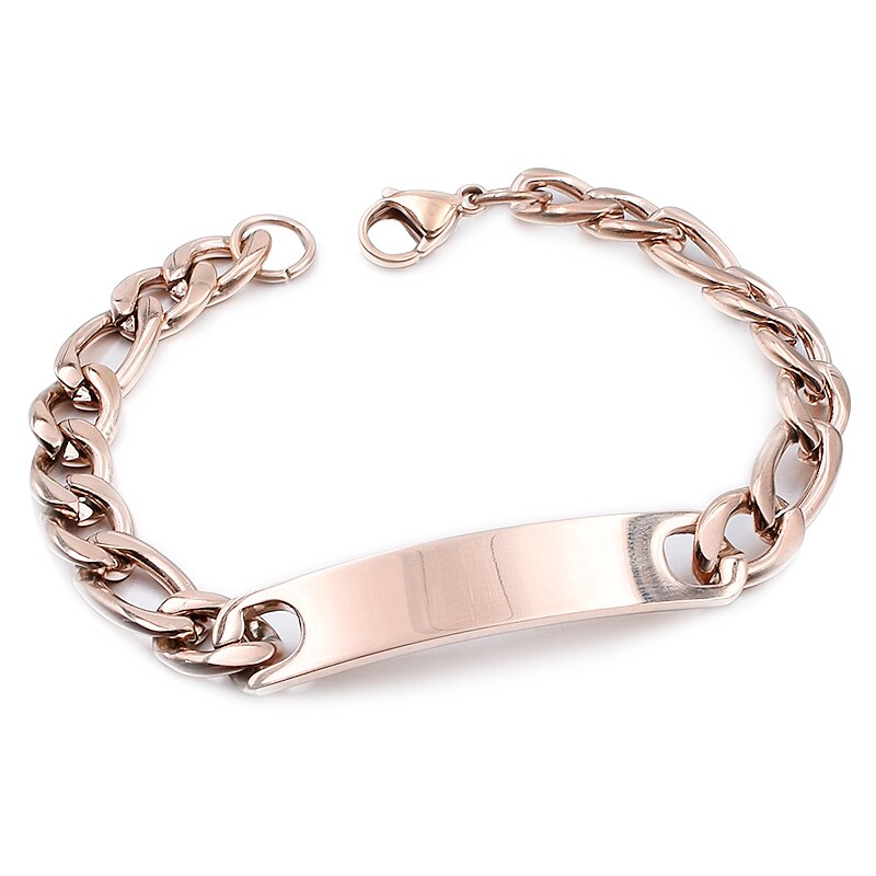 Gokadima Stainless Steel ID Bracelet For Women Men Jewellery Chain Cuff,4 colors, Items,WB001: Style2 rosegold21cm9mm