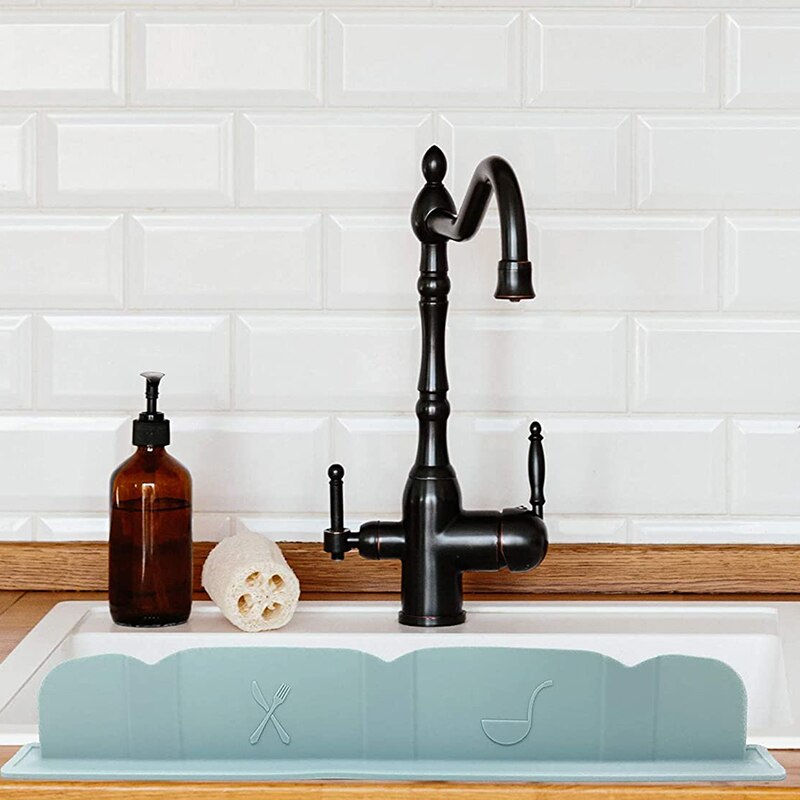 Silicone Sink Water Splash Guard for Kitchen & Bathroom - Easy to Clean & Install Kitchen Gadget - Modern: Blue