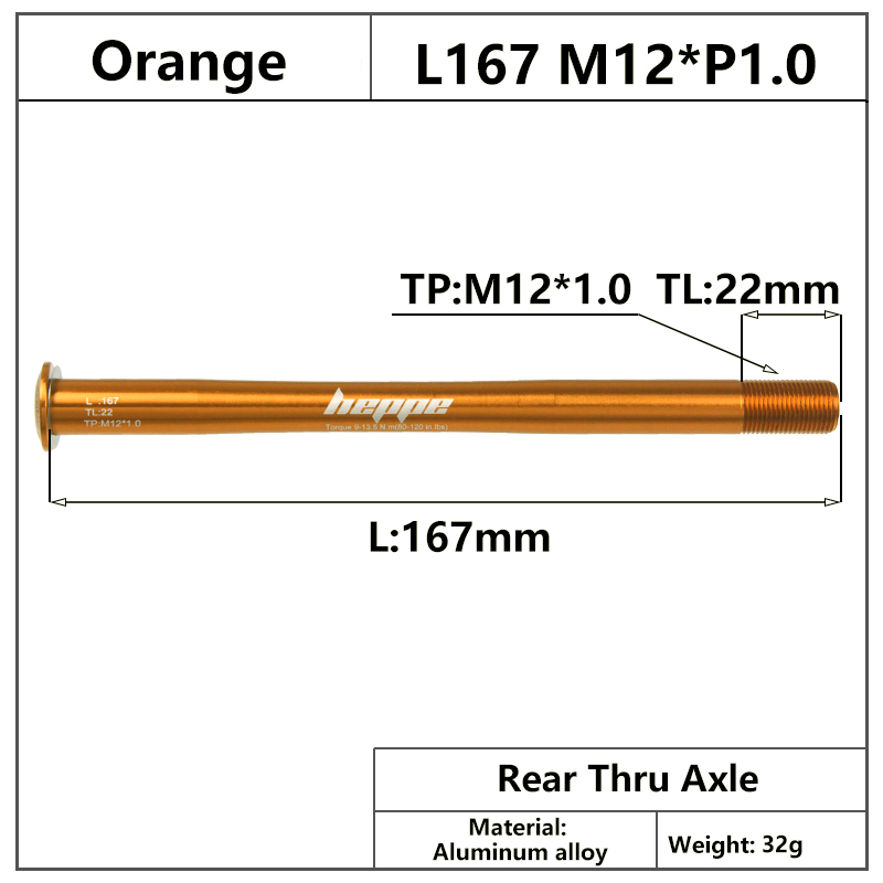 HEPPE MTB Rennrad Ultraleicht Steckachse Vorderradgabel Welle Spieß 12x100/110 Hinterradnabe Steckachse 12x142 12x148 Orange Steckachse: Grün