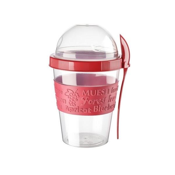 Chill To go Yoghurt Parfait cute cups muesli lunch box reusable Bottle Breakfast exotic Fruit with Spoon Holder party: Red