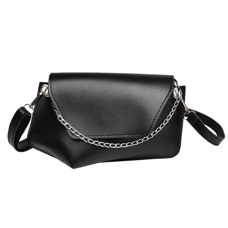 nouvelle Vintage femmes sacs à bandoulière femme décontracté en cuir PU couleur unie messager poitrine Packs: Black