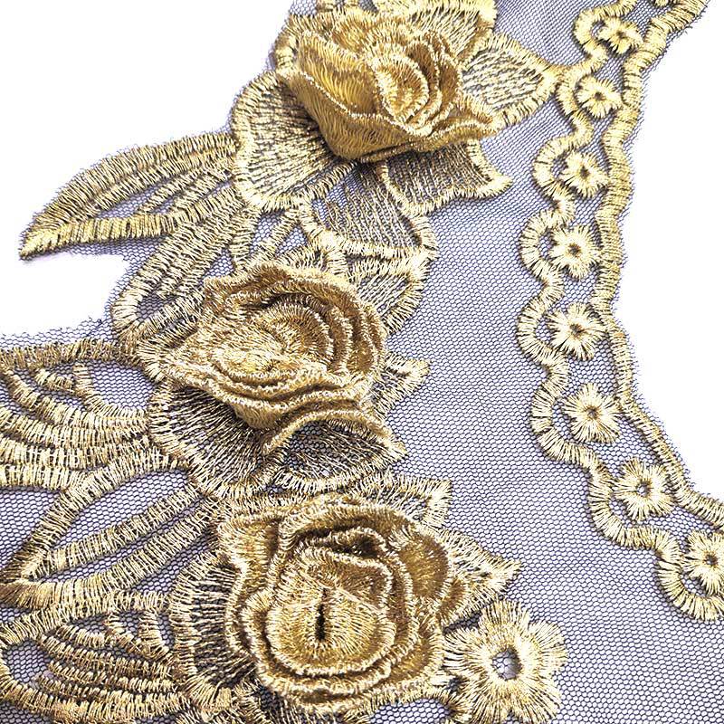 Yulakes Kanten kraag, kanten rand, driedimensionale bloemenkant, imitatie kralen, geborduurde kraag, doe-het-zelf, tule, decoratieve kraag, applique (A