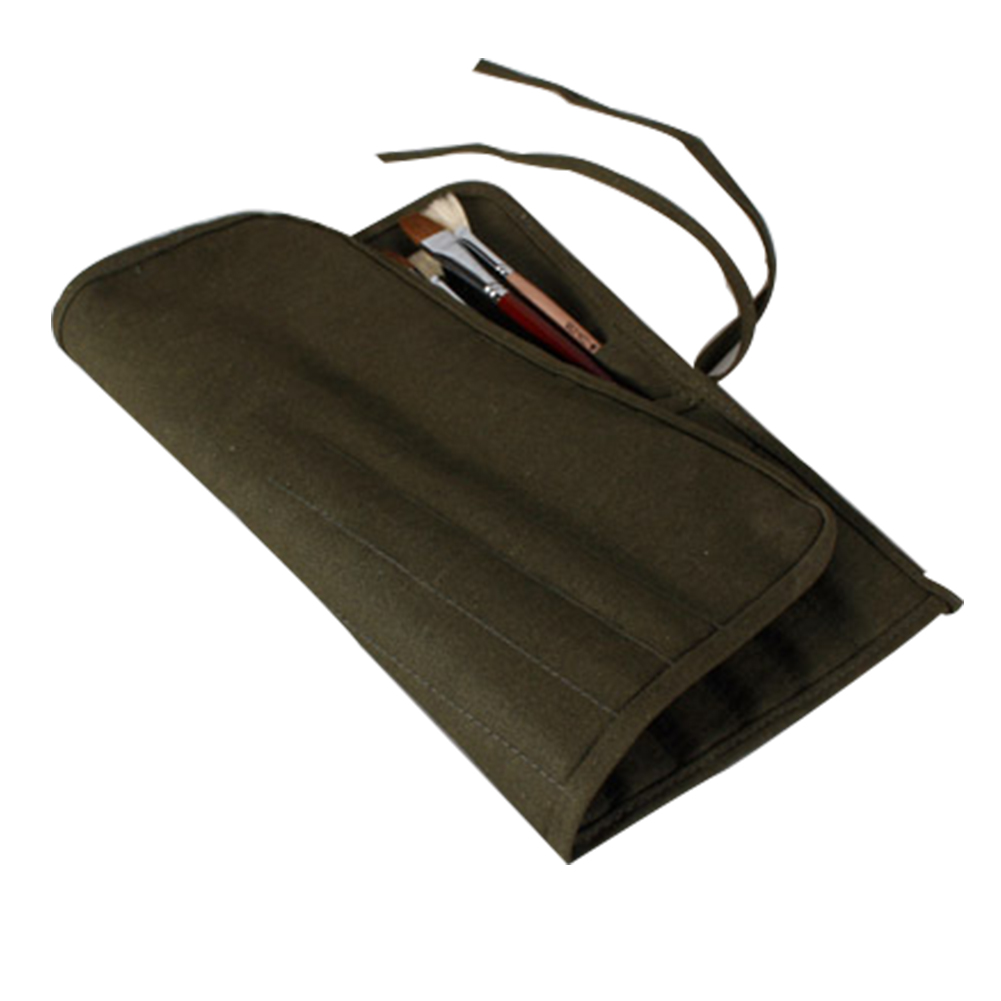 Pencil Bag Painting Brush Bag Artist Watercolor Draw Pen Oil Paint Pen Stationery Cases Holder Roll Up Army Green Canvas Pouch