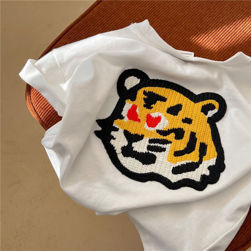 EnkeliBB freundlicher Super cool Tiger T-Shirt aufbringen freundlicher unisex lässig T-Hemden 2022 neue Kleinkind Spitzen Weiß: 100cm  3Y