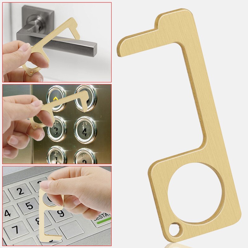 1pc EDC Door Opener Portable Door Opener Hygiene Hand Antimicrobial Alloy Door Handle Key Metal Portable Press Elevator Tool