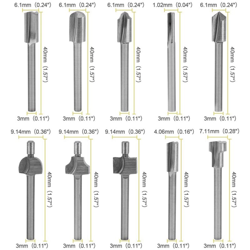 20PCS 1/8Inch Carving Bits For Wood Shank Double Cut Compatible With
