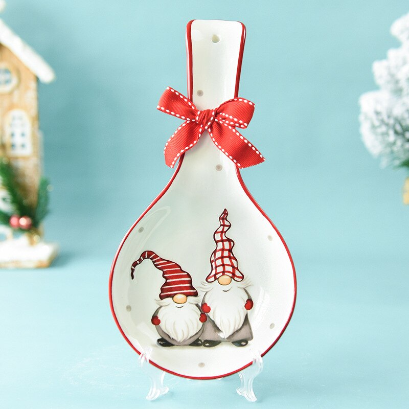 Christmas Plates Ceramic Dinner Plates Household Tableware Food Dining Plates Afternoon Tea Dessert Tray Kitchen Supplies: Spoon