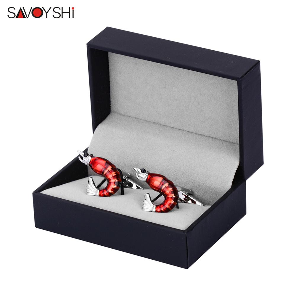 SAVOYSHI Red Enamel Shirt Cufflinks for Mens Cuff buttons Novelty Lobster Model Cuff Links Brand Jewelry