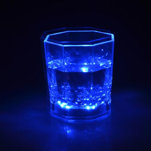 LED Light Up Color Change Water Activated Beer Octagonal Cup Mug Party Prop Colorful glowing octagonal wine glass bar beer glass: Blue