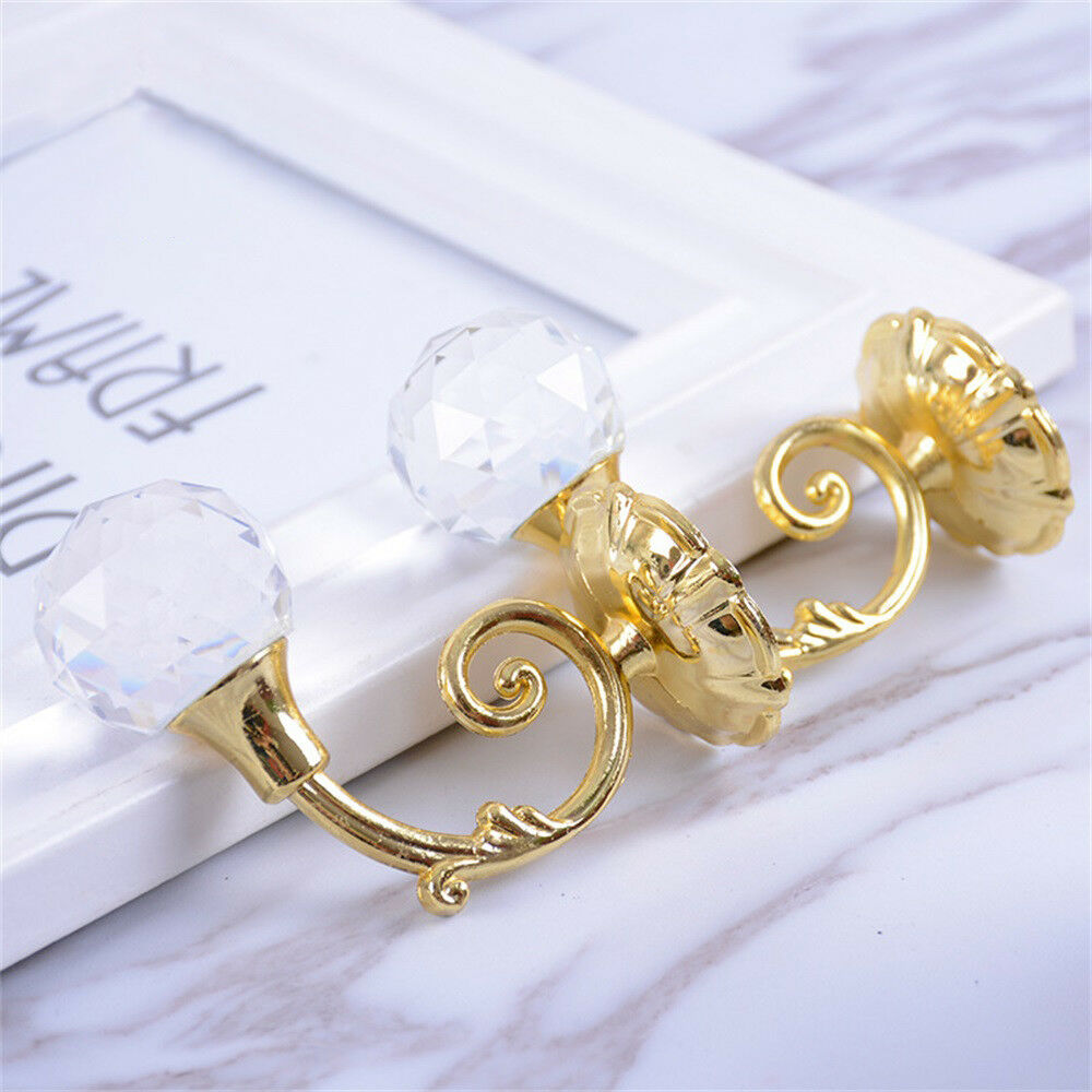 Vacclo 1 pair Vintage Crystal Curtain Hook Home Wall Tie Hold Backs Hooks Hanger Home Decoration Delicate Holder for Towel Hats: Gold