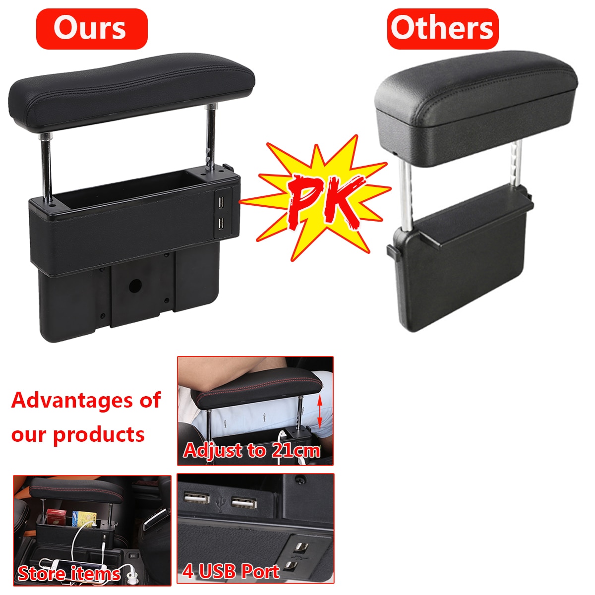 Universal Car Armrest Box Elbow Support Adjustable Center Console Handrest Rail Auto Seat Gap Organizer Arm Rest Box