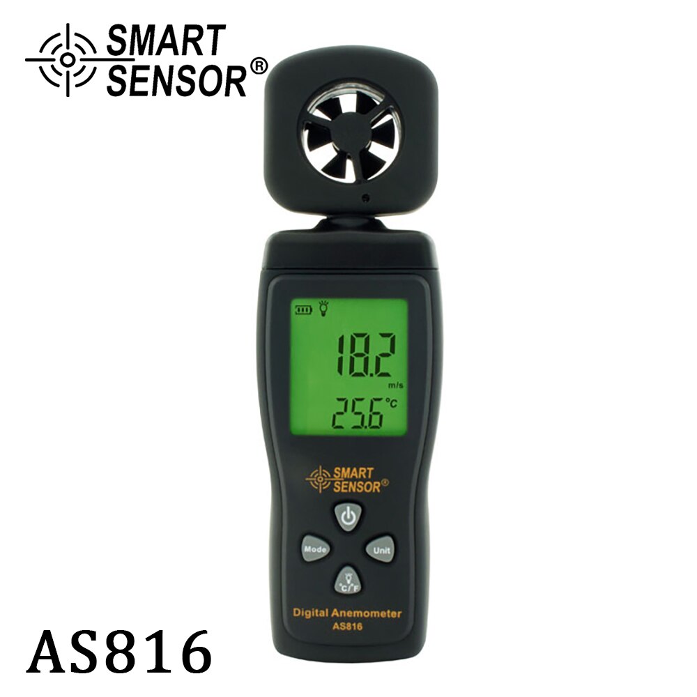 Smart Sensor Air Flow Meter 0-30 M/s Digitale Anemometer Wind Meter Toerenteller Data Hold Lcd Backlight Temp meten AS816