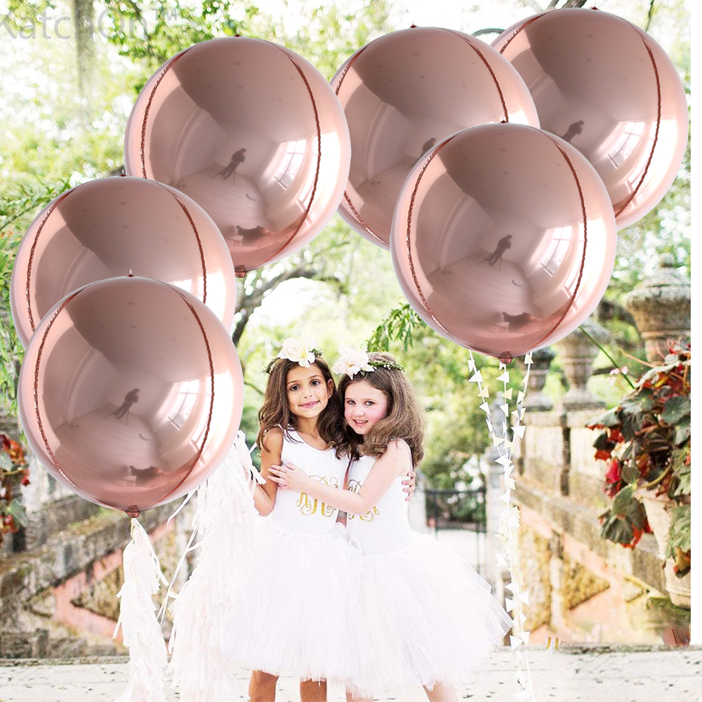 6pcs 22 Inchs Rose Gold Big 4D Balloons 360 Degree Round Metallic Rose Gold Balloons Birthday Baby Shower Wedding Decorations