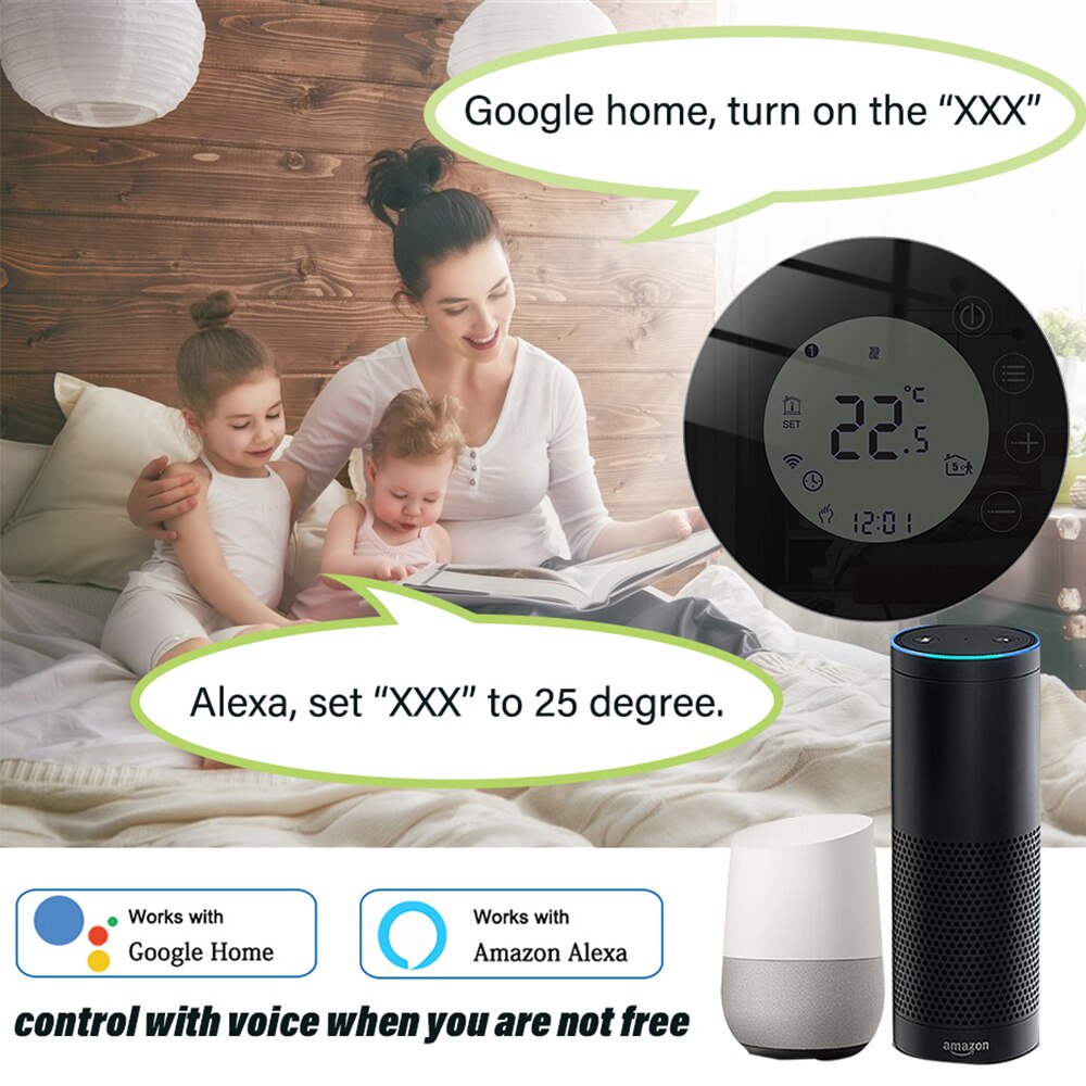 Beok – Thermostat WIFI pour maison intelligente, rond Tuya, pour chauffage au sol, régulateur de température, 220V, noir, Alexa Google Home