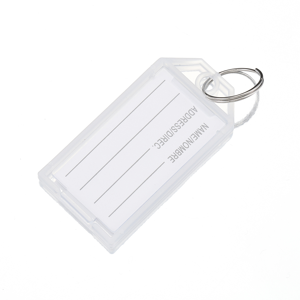Porte-clés en plastique avec étiquette à rabat, fenêtre, bain, anneau fendu, porte-clés d'identification bricolage, bagage, sac à dos, voiture, prédire, 10 pièces: WHITE