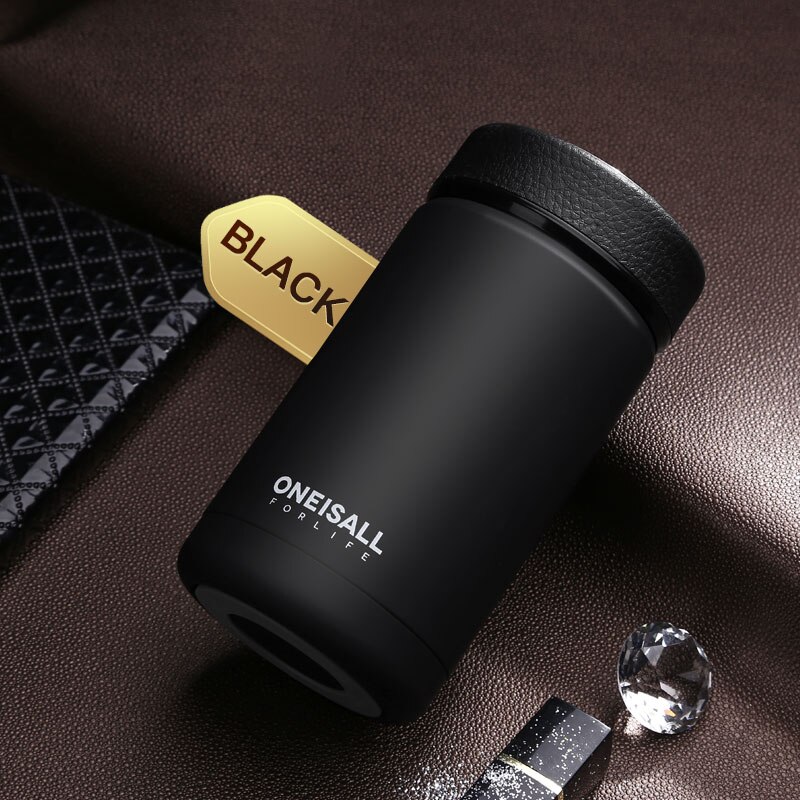 Termo kop rejse krus kaffe te isoleret stål termisk krus med te infuser flaske til vand kaffe te vakuum flaske tumbler: Sort