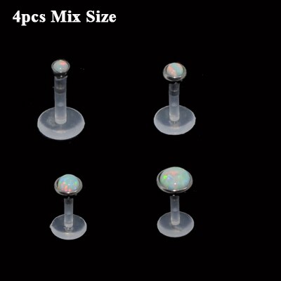 viel 4Stck Opal 17 Stein Bioplast Labret Monroe Lippe Zucht Feuer Opal Ohr Cartiliage Tragus Wendel durchbohren Zucht Ring 16g Körper Schmuck: 4Stck gemischt oben Größe