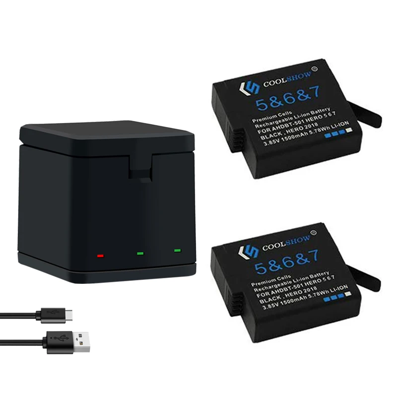 Batería de 1500mah para Gopro Hero 5, cargador de batería negro para Gopro Hero 7/6/5 baterías de Cámara de Acción Accesorios de Cámara: Azul