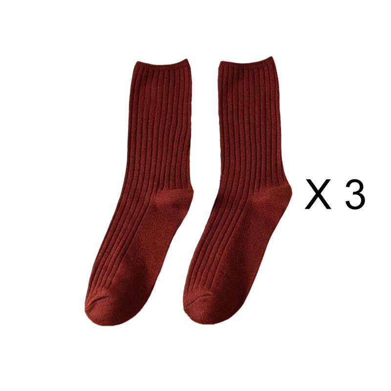 3 par/lote conjuntos de calcetines de mujer de Color sólido Retro calcetines largos de algodón para mujer transpirable estilo japonés Casual calcetín largo de algodón