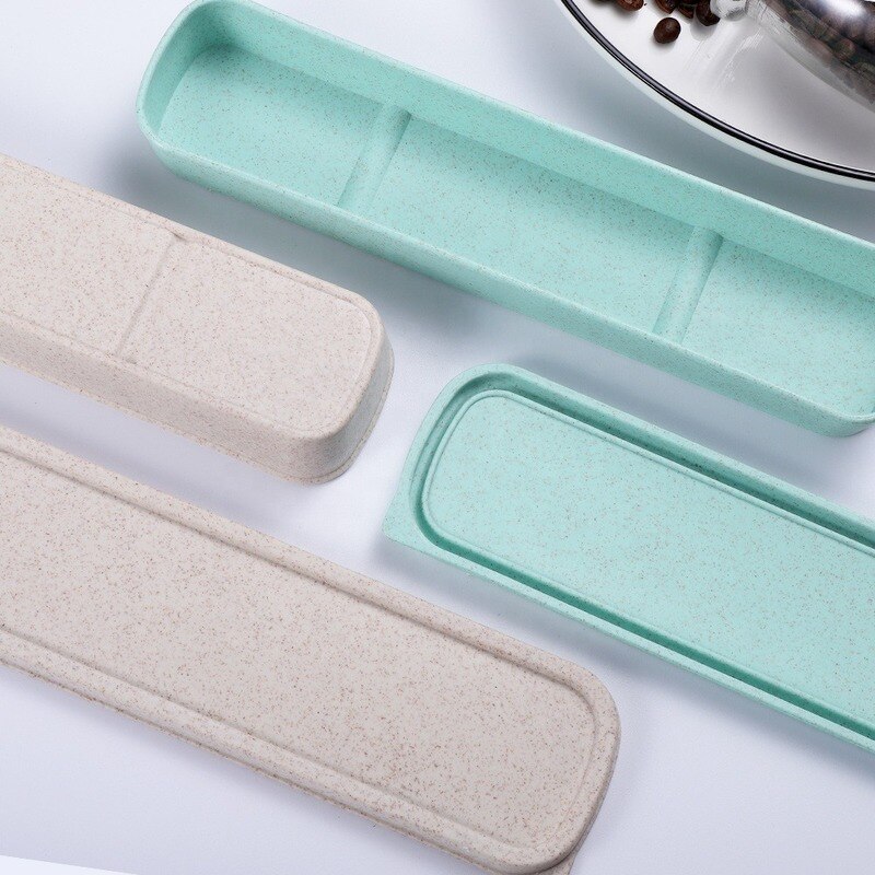 Fork Spoon Box with Lid Wheat Straw Cutlery Box Portable Tableware Cutlery Box Dinner Set Travel Packaging Storage Box Table Set