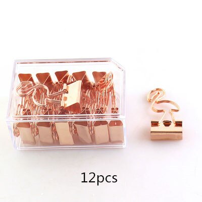 Tutu 12 stk./parti ensfarvet guld metal binder clips 25mm frisk stil blomst trykte noter brev papirclips kontorartikler  h0056: Flamingoer 12 stk