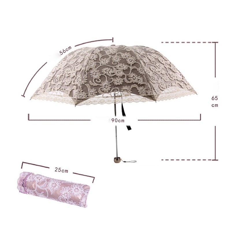 Yesello 5 Color Lace Flower Umbrella Women Sun Rain Umbrella Princess Lace Sunshade Umbrellas Three Folding Umbrella