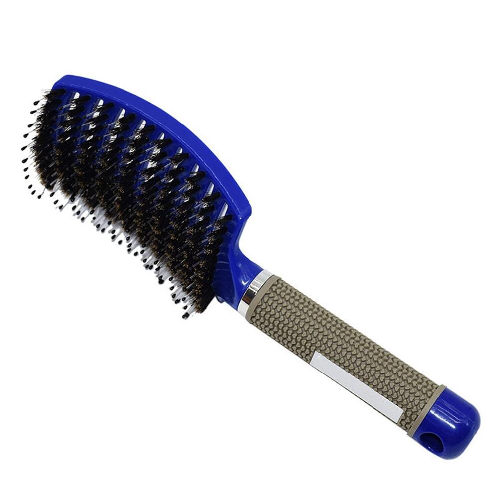 Dos Homens das mulheres Do Cabelo Do Couro Cabeludo Massagem Pente de Cerdas & Nylon Escova De Cabelo Desembaraçar Escova de Cabelo para o Salão de Cabeleireiro Ferramentas de Estilo Encaracolado Molhado: Azul