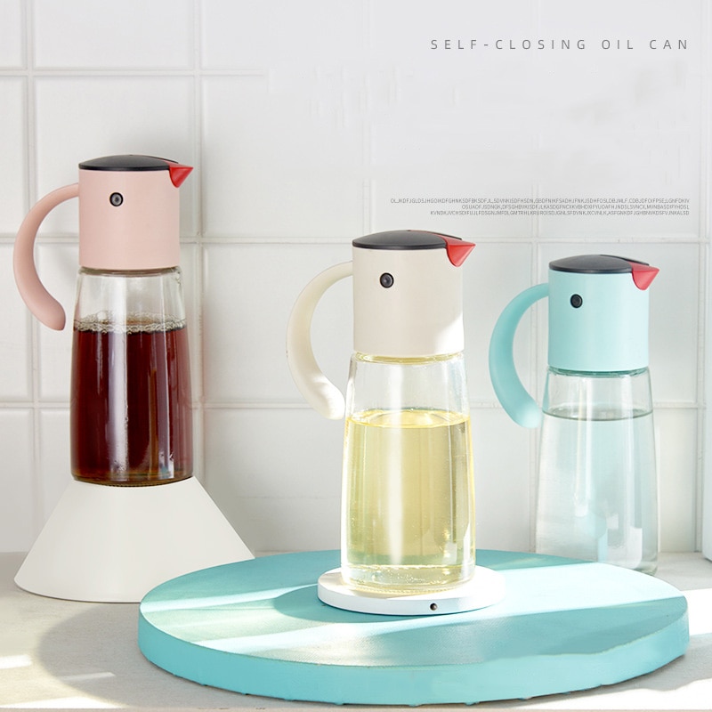 Kitchen Glass Oil Bottle Dispenser Automatic Opening Closing Home Bottles For Oil And Vinegar Honey Olive Oil Container