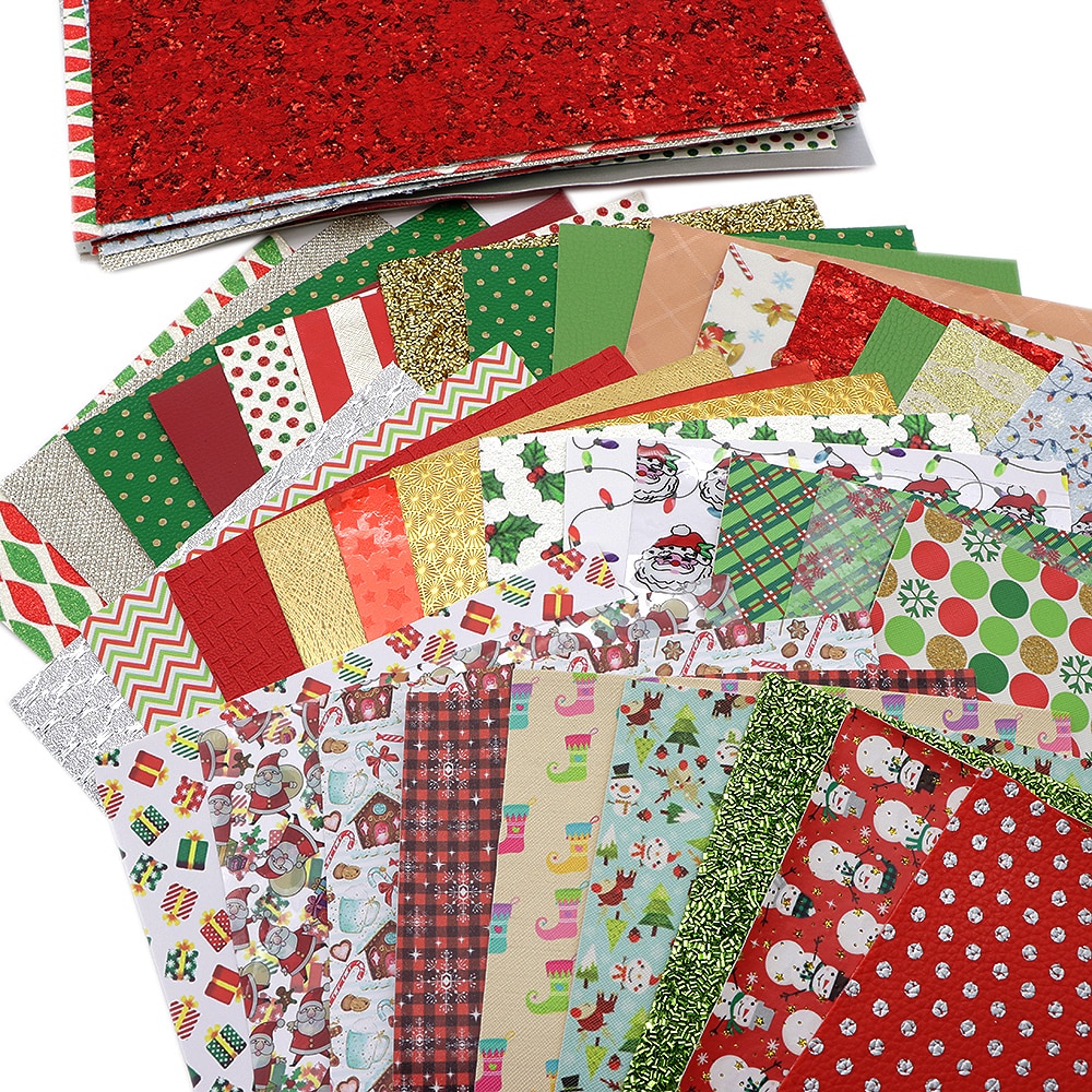 David tillbehör 10 st 20*34cm jultryckta slumpmässiga mönster konstlädertyg för rosetter för rosett handgjorda ,1 yc 12210