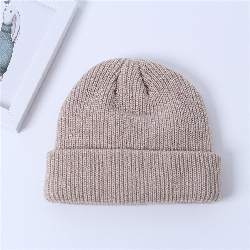 Unisex Herfst Winter Effen Kleur Watermeloen Hip Hop Gebreide Wollen Muts Cap Sneeuw Cap: Beige
