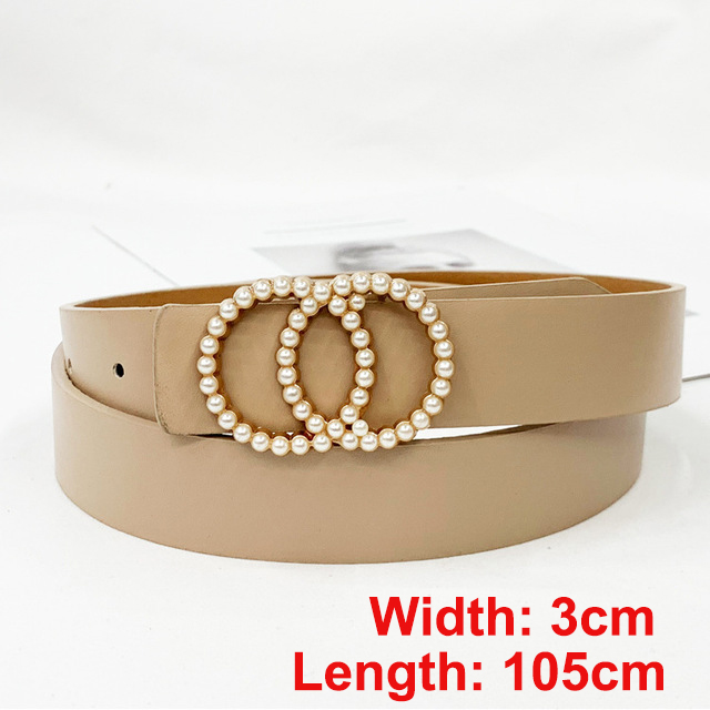 Pearl round pin buckle women simple ladies trend leather belt for women's youth brand belt