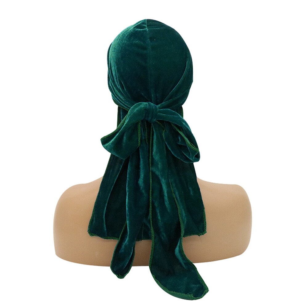 Durag en velours pour hommes et femmes, chapeaux Bandana, solide, enveloppe de tête, extensible, longue queue, chapeaux de Pirate Jordan, Turban Du chiffon: forest