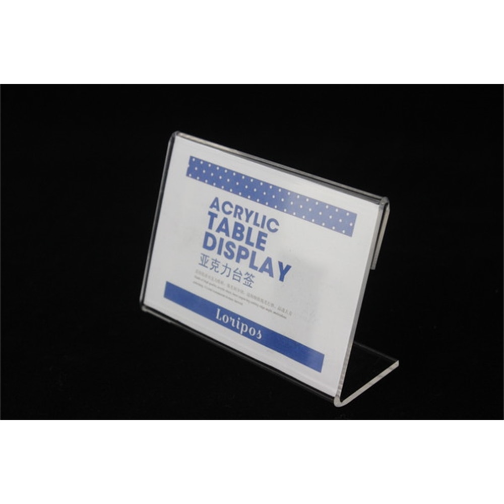 Gennemsigtigt l akrylskilt display papir kort bord label holdere l stande bord label holder