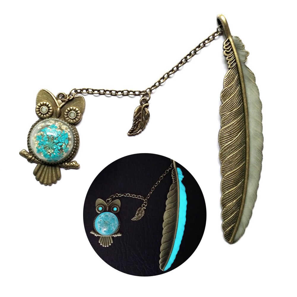 Metal Bookmark Feather Crown Luminous Feather Owl Bookmark Glow In The Dark Label Read Maker Book Accessories: A4
