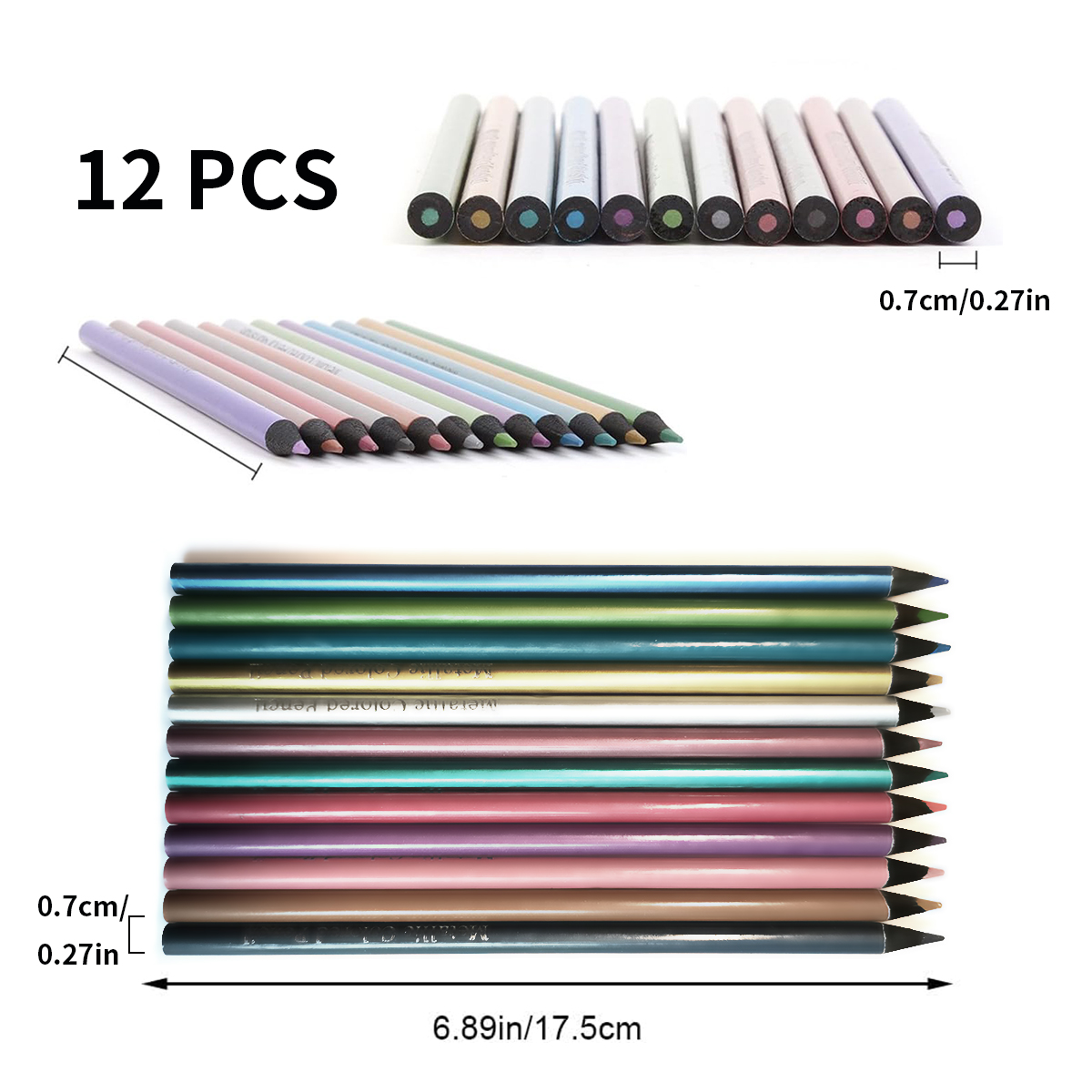 Conjunto de lápis de cor metálico, 12 cores, desenho e esboço, lápis de cor, materiais de arte diy, pintura para casa