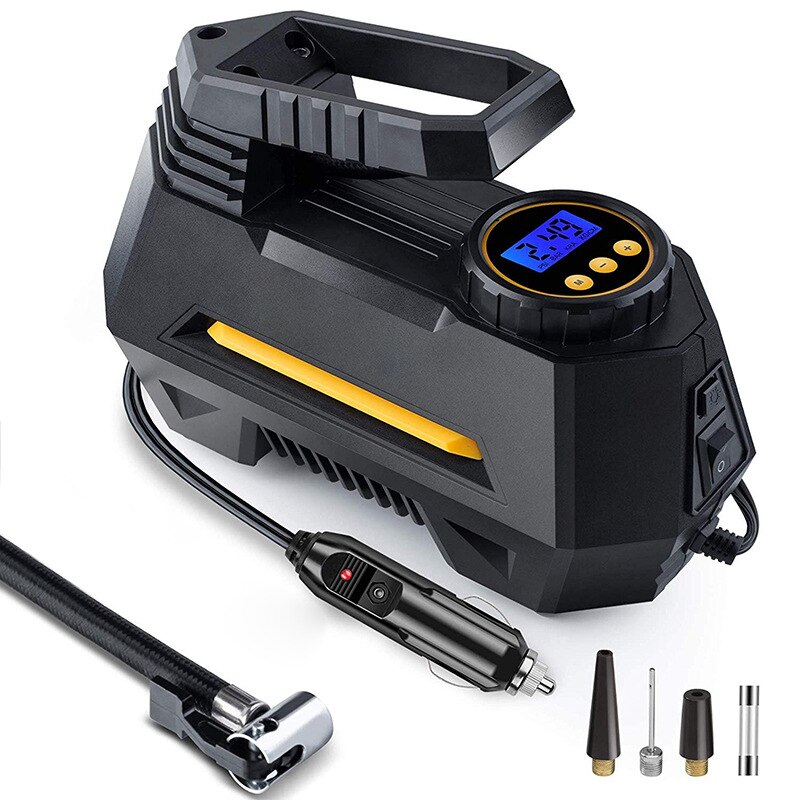 Portable Air Compressor Bright Emergency Flashlight Tire Inflator Auto Tire Pump With Digital Pressure Gauge 150 Psi 12V DC 2022: Red