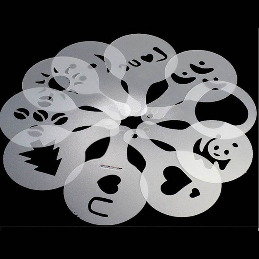 16pcs Koffie Stencil Filter Koffiezetapparaat Cappuccino Koffie Barista Mold Templates Strooi Bloemen Pad Spray Art Koffie Gereedschap: Default Title