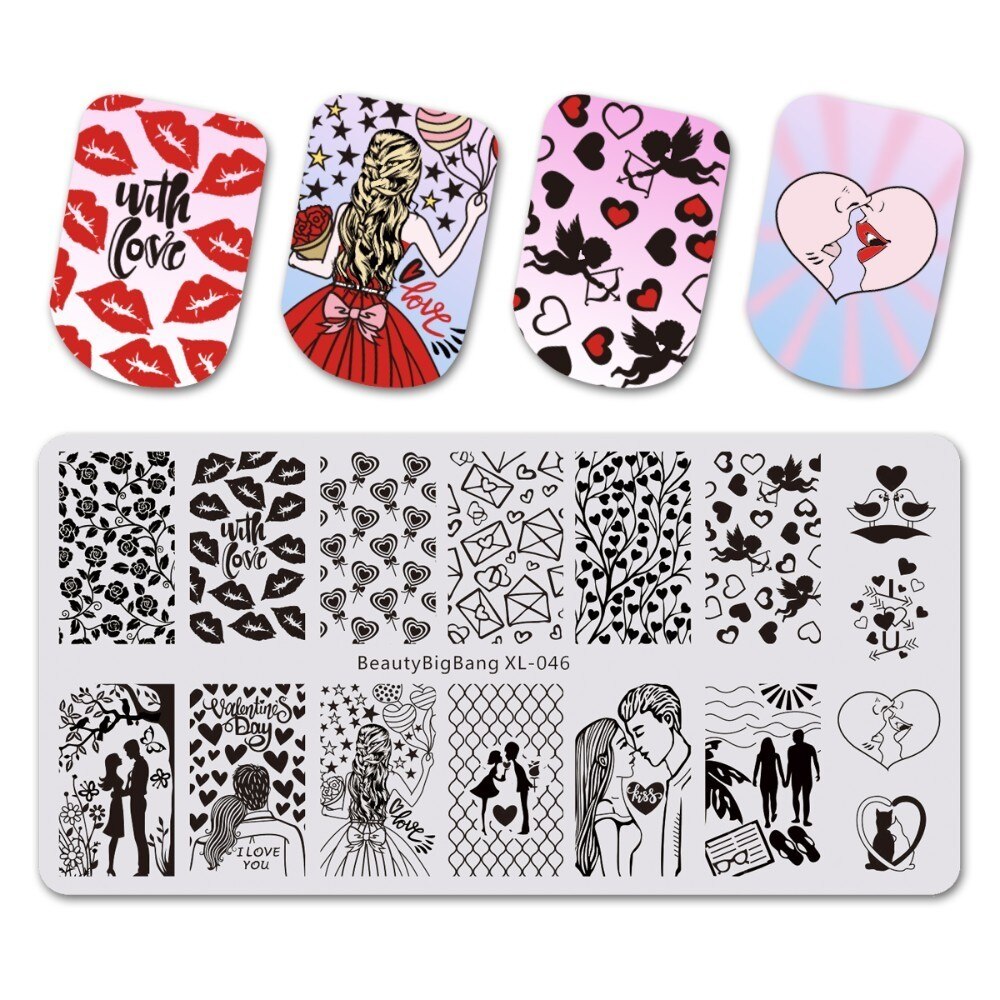 Beautybigbang leimauslevyt englanniksi sanat ab  c 6*12cm ruostumaton teräs kynsitaide leima manikyyri työkalu stensiili muotti kynsilevy: Xl -046