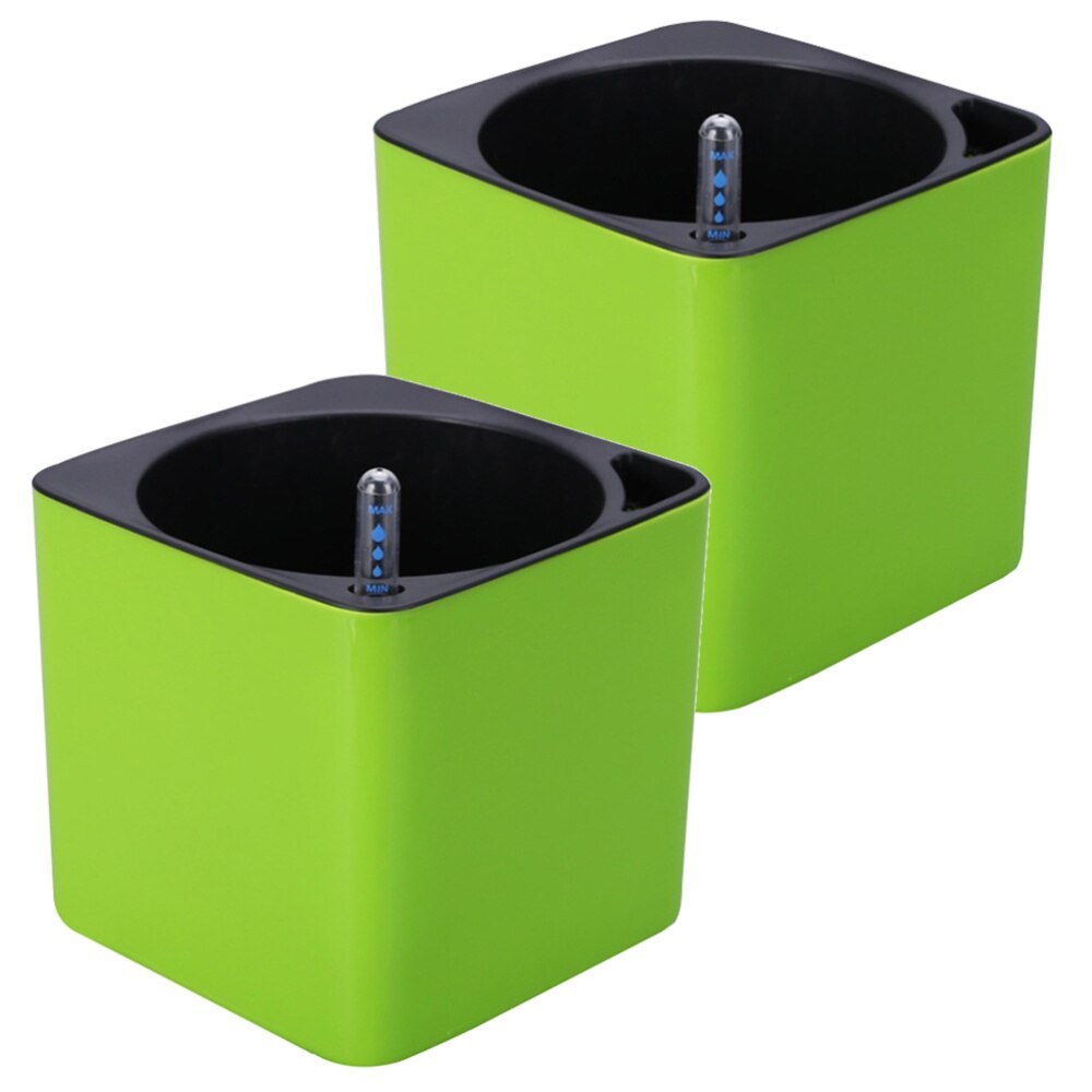 4 Stuks In 1 Set Plastic Lui Bloempot Double Layer Vierkante Lade Box Planter Self Watering Bloempot Grote Capaciteit water Plantin: Green / 13X14CM