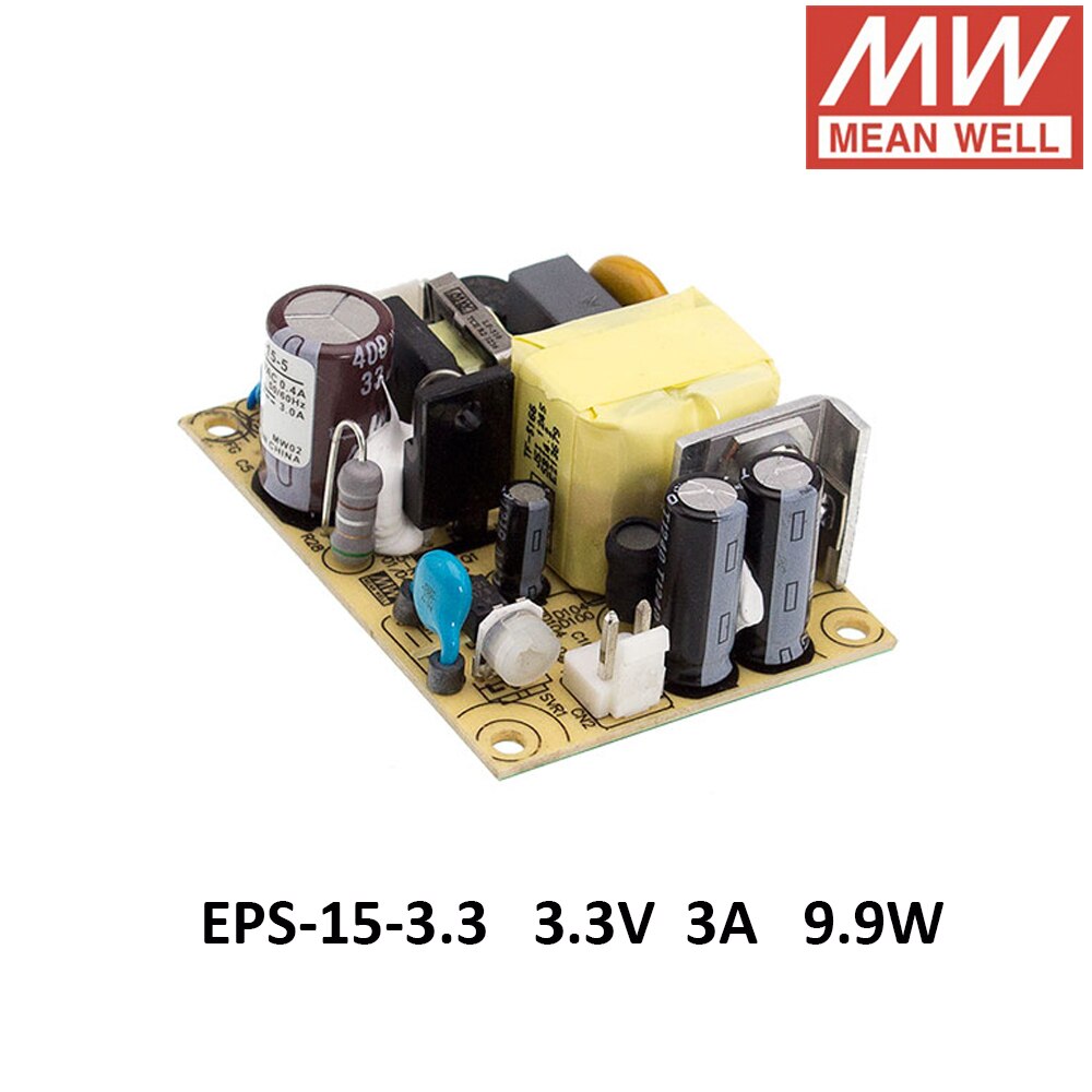 Meanwell eps -15 single output psu open frame ac-dc strømforsyning 15w 3.3v 5v 7.5v 12v 15v 24v 27v 36v 48v 1a 2a 3a mini størrelse: 3.3v 3a 9.9w