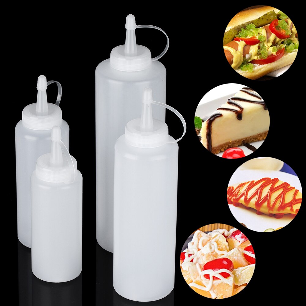 Chocolate Squeeze Bottle With Cap Plastic Cake Decorating Tool Bread Baking Condiment Dispenser Bottle 200ml/320ml/450ml/750ml