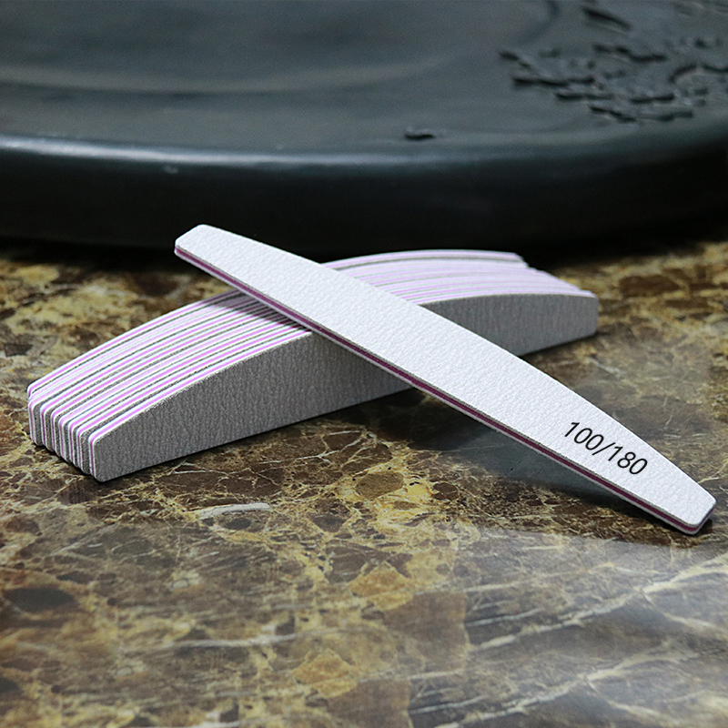 Lima de uñas tampón 100/180 grano media luna limas de uñas papel de lija de doble cara lijado de uñas Gel de pulido herramienta de manicura